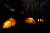 Una calma noche al abrigo del bosque en el campamento base